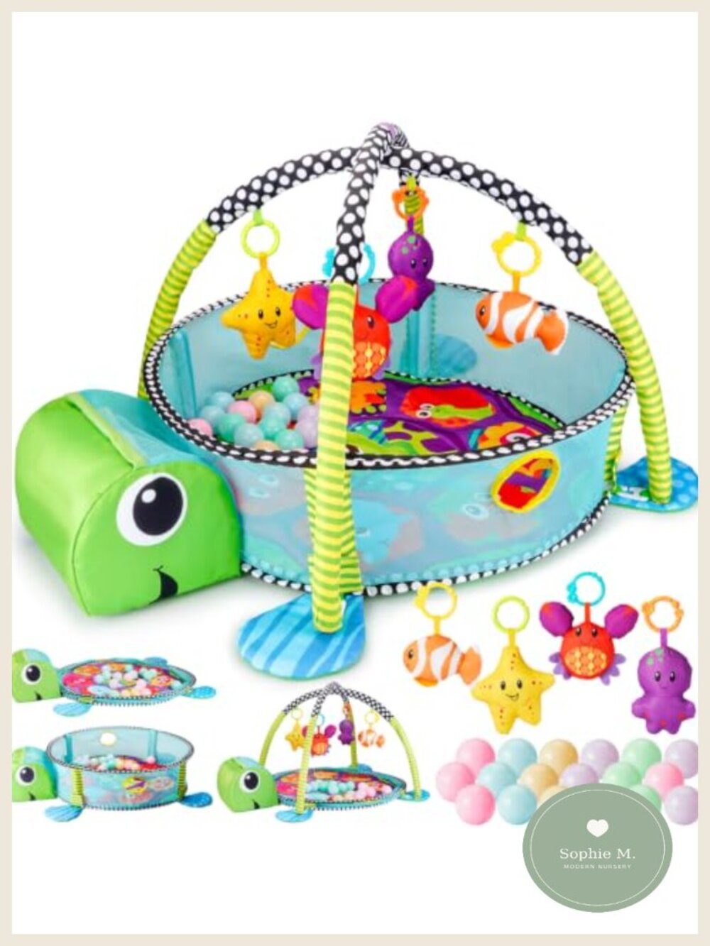 4-in-1 Baby Play Mat Foldable Tummy Time Gym Fence Ball Pit